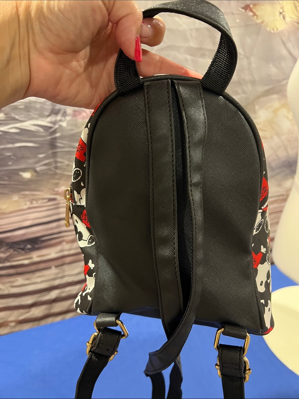 Snoopy Pattern Mini Backpack in Black, White & Red - Picture 4 of 4